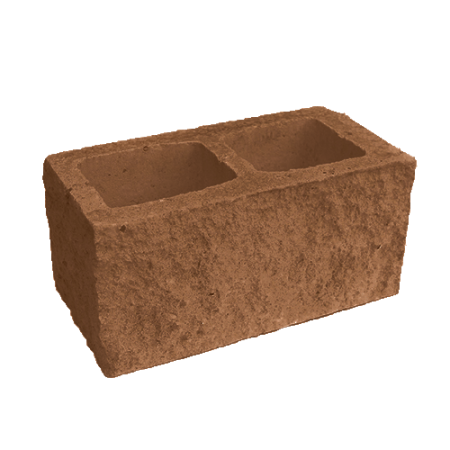 Блок пустотелый с гранью колотой фактуры Besser темно-коричневый на сером цементе